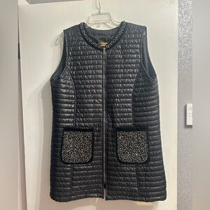 Showcase Black Quilted Vest with Beaded Trim Sz 48